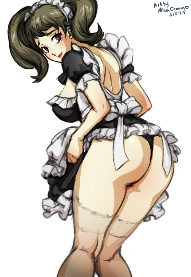 1girls, ass, becky (persona), big ass, bimbo, female, female only, hair, maid, maid uniform, megami tensei, minacream, panties, persona, persona 5, sadayo kawakami, solo, thighs, twintails, video games