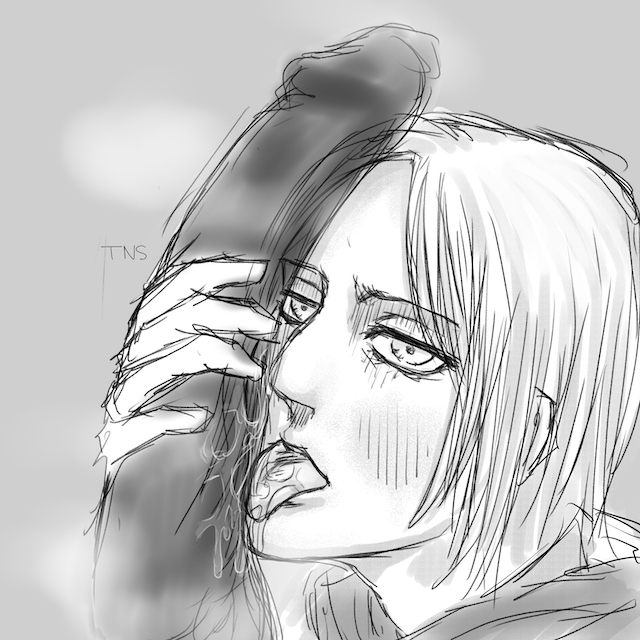 1boy 1girls annie_leonhardt attack_on_titan cock_worship dark-skinned_male dark_skin facejob hair_down interracial licking_penis massive_penis medium_hair oral penis penis_on_face shingeki_no_kyojin sketch tagme tns