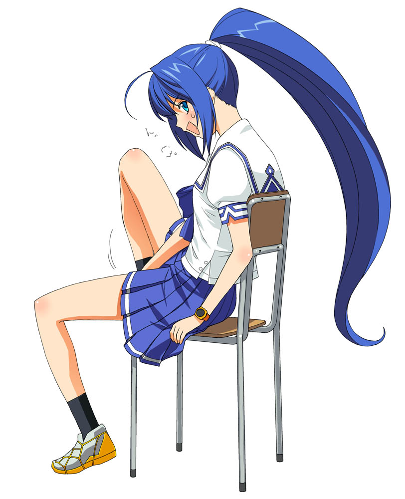 1girls a1 blue_eyes blue_hair female flat_chest hayase_mitsuki jpeg_artifacts kimi_ga_nozomu_eien long_hair masturbation mitsuki_hayase ponytail school_uniform seifuku serafuku solo tied_hair very_long_hair