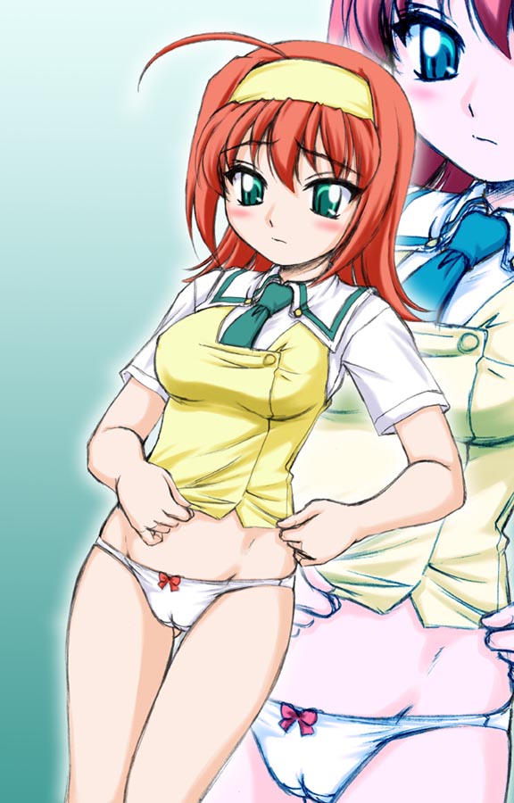 akane_suzumiya cameltoe green_eyes kimi_ga_nozomu_eien panties red_hair school_uniform serafuku short_hair suzumiya_akane underwear undressing wanyan_aguda