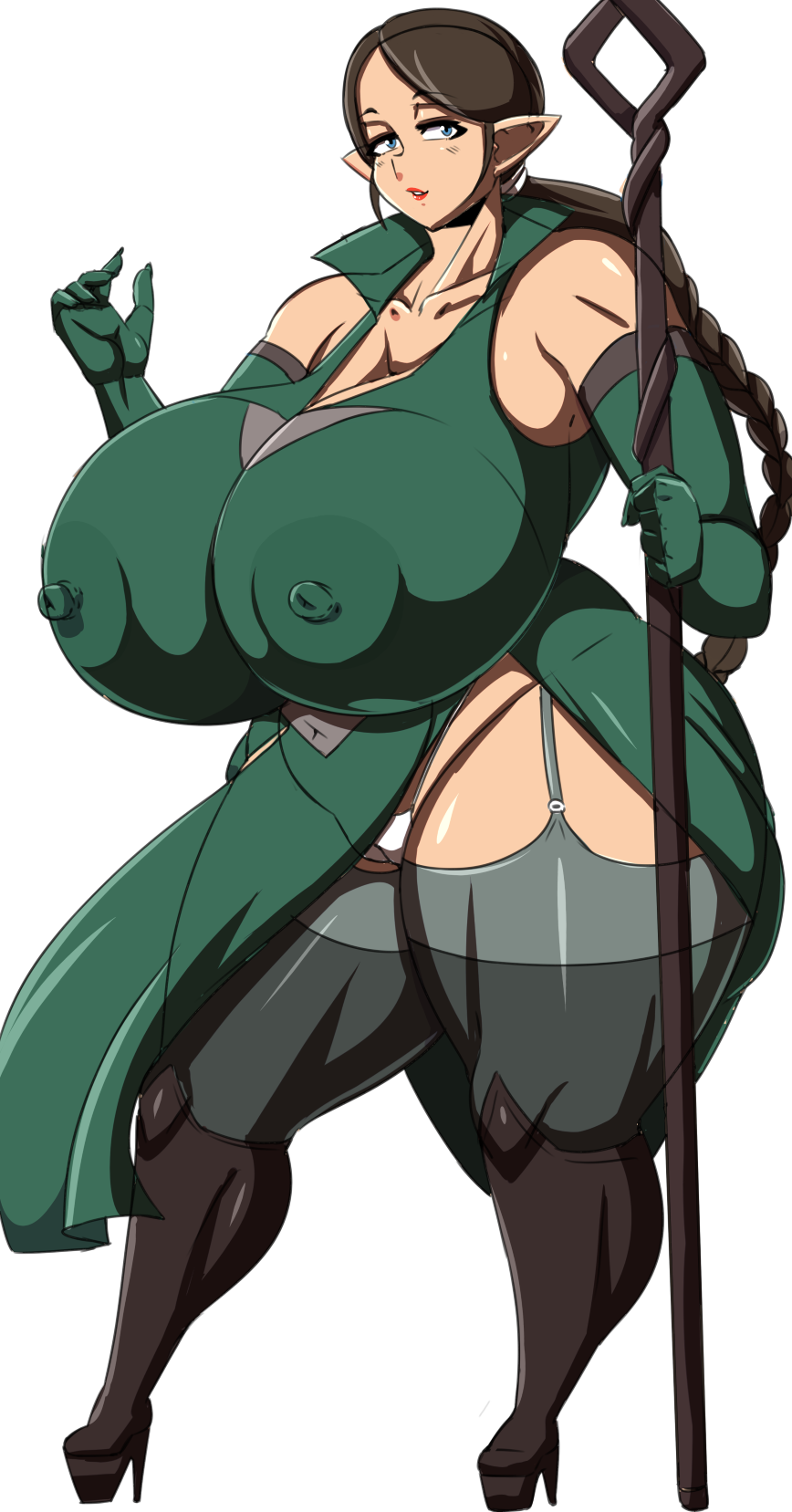 1girls bakudemon bare_shoulders big_breasts bimbo black_footwear black_legwear black_stockings blue_eyes blush boots brown_hair busty cleavage curvy dress elf erect_nipple erect_nipples female female_only footwear front_view garter garter_straps green_dress green_eyes high_heel_boots high_heels holding_object hourglass_figure humanoid legwear lipstick long_hair looking_at_viewer magic_the_gathering makeup nipple_bulge nissa_revane pantyshot pantyshot_(standing) plump pointy_ears ponytail pose posing red_lipstick shiny shiny_skin simple_background skirt solo staff standing stockings thick_thighs thong tied_hair underwear voluptuous white_background white_panties wide_hips