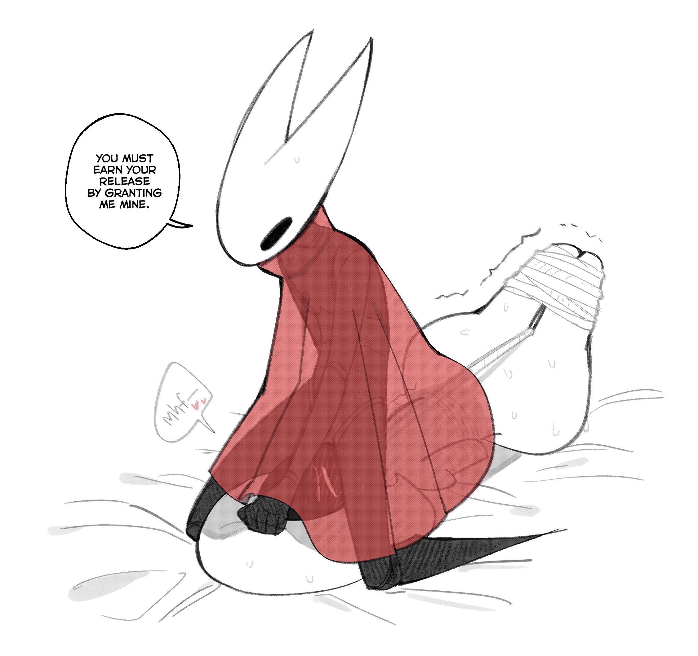 2girls, abafterdark, blush, bondage, cunnilingus, cunnilingus in skirt, cunnilingus through clothes, dialogue, eating pussy, heart, hollow knight, hollow knight (franchise), hollow knight: silksong, hornet (hollow knight), lace (hollow knight: silksong), lace (hollow knight), lesbian sex, moan, moaning, shaking, sweat, sweating, team cherry, yuri