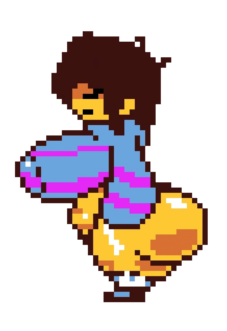 animated, animation, ass bigger than head, bounce, bouncing ass, bouncing breasts, breasts bigger than head, brown hair, chubby, chubby belly, chubby female, closed eyes, fat ass, female frisk, frisk, frisk (undertale), frisk au, frisky (undergoon), jakodrd, messy hair, nipple bulge, pixel animation, pixel art, sweater, trabbitwax, undergoon, undertale, undertale (series), undertale au, walk cycle, walking, yellow skin, yellow skinned female