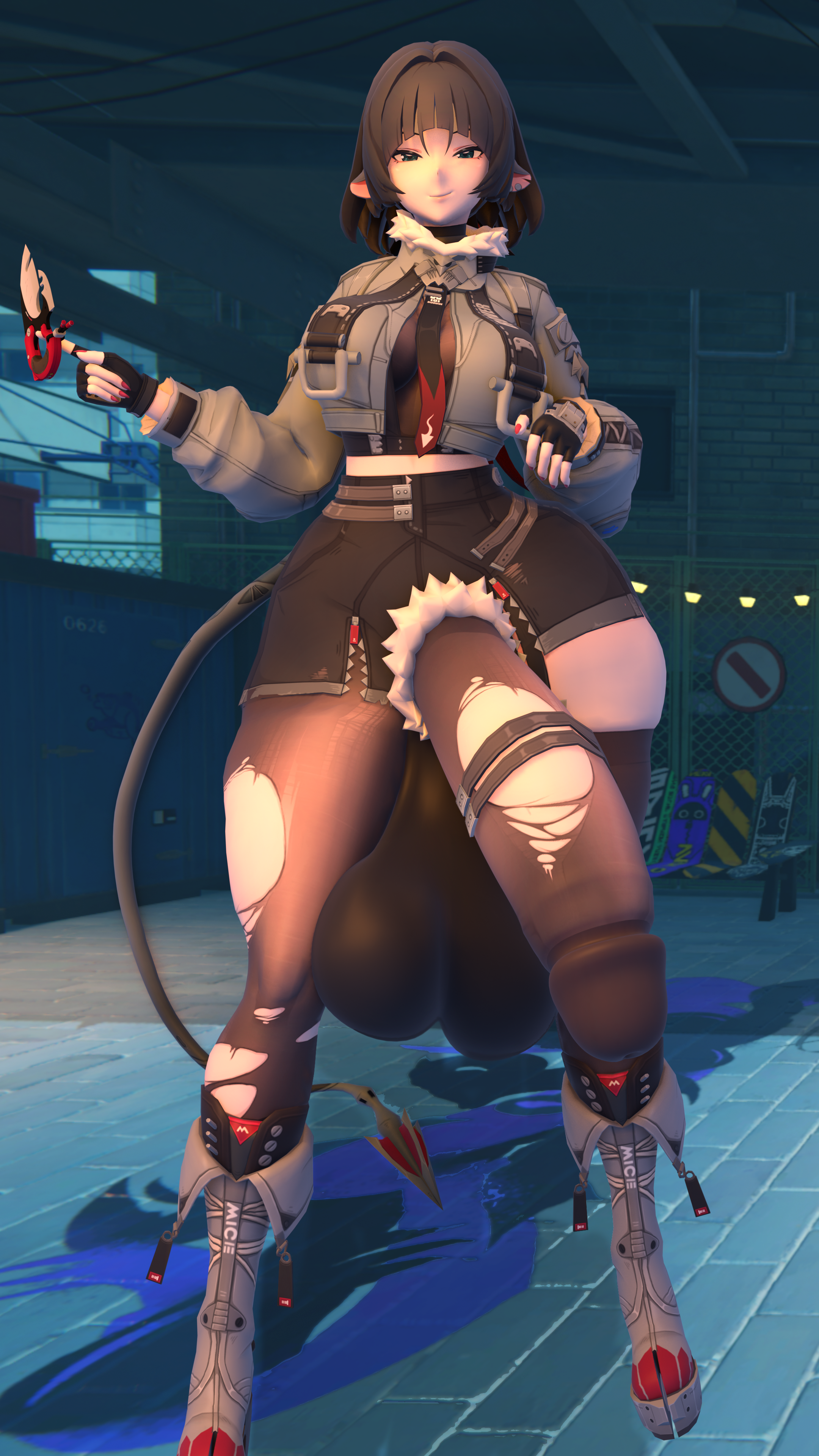 3d, bulge through clothing, futaflux, futanari, huge balls, huge cock, jane doe (zenless zone zero), zenless zone zero