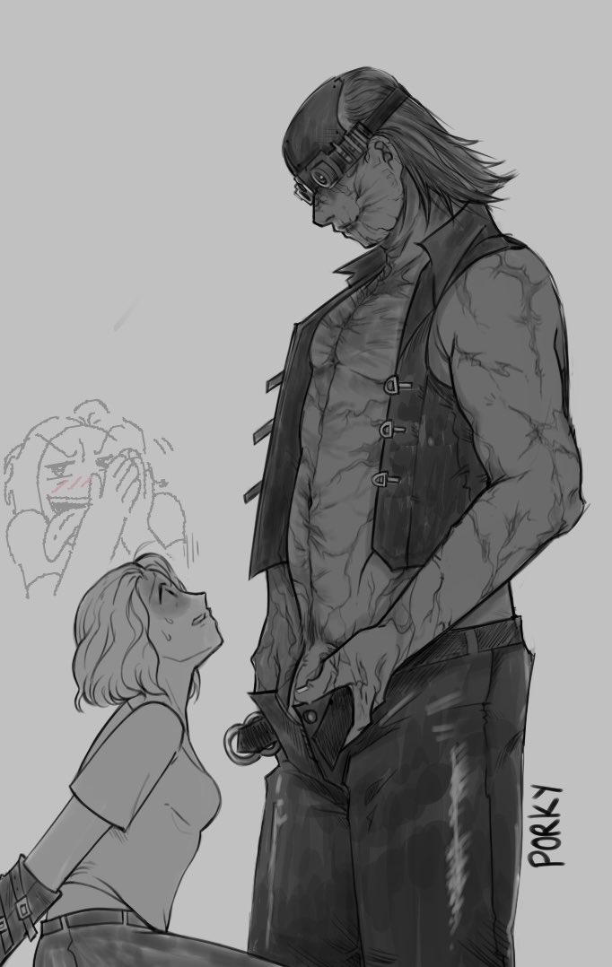 1boy, 1girls, armbinder, arms behind back, arms tied, big penis, biohazard, blush, bondage, bound, bound arms, clothed, female, grace ashcroft, huge cock, imminent oral, inminent sex, kneeling, kneeling oral position, long hair, looking at another, looking at partner, looking down, looking up, male, older male, older male and younger female, pants pull, penis, porkiko, rape face, resident evil, resident evil 9: requiem, restrained, restrained arms, secretly wants it, short hair, sweatdrop, ugly bastard, victor gideon, you gonna get raped, younger female