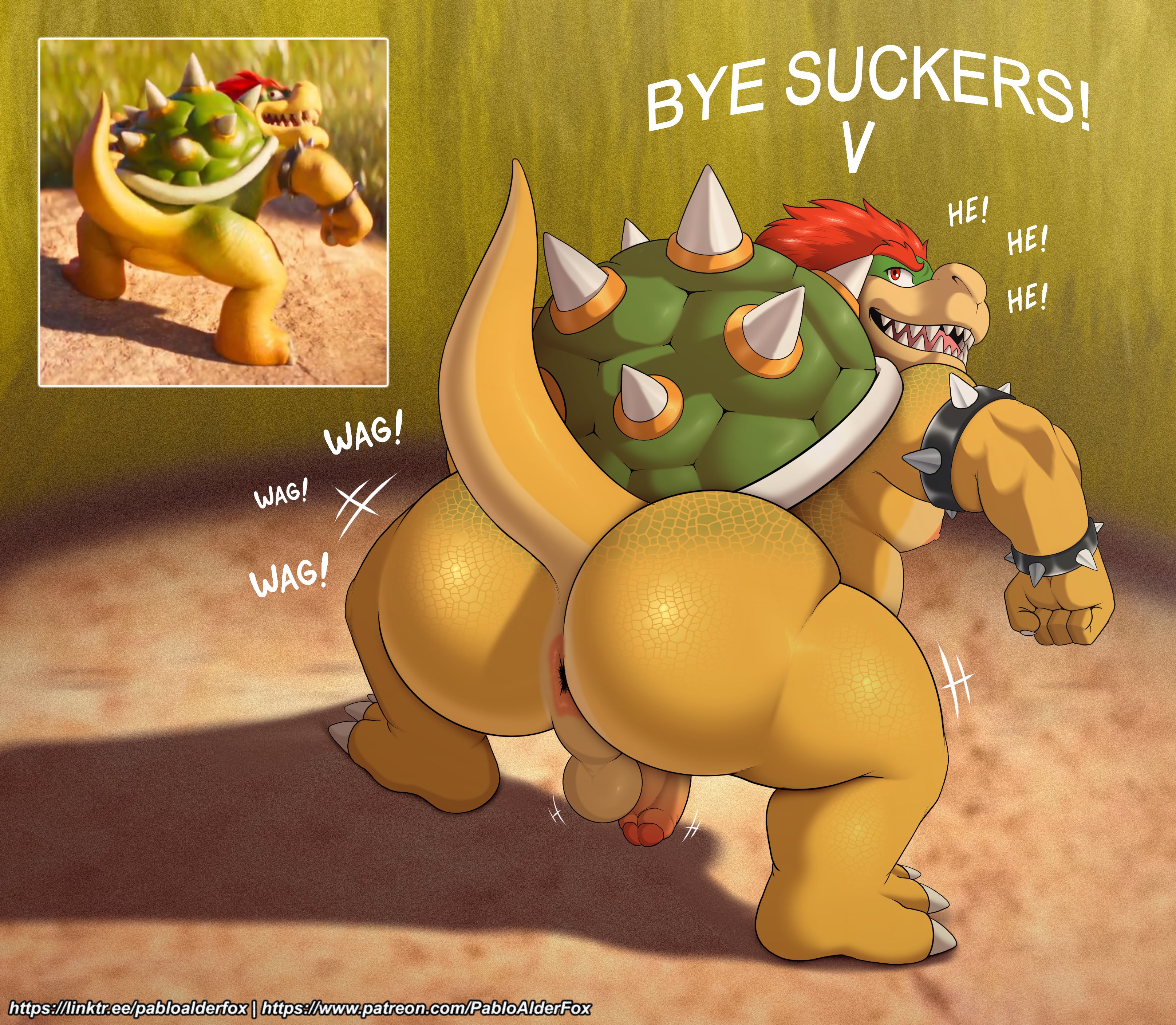 1boy, anus, ass, balls, big ass, bowser, flaccid, gay, illumination entertainment, koopa, male, male only, mario (series), mario bros, nintendo, pabloalderfoxxx, penis, reference image, screenshot insert, solo, super mario bros., super mario galaxy (2026 film), the super mario galaxy movie, video games, yaoi