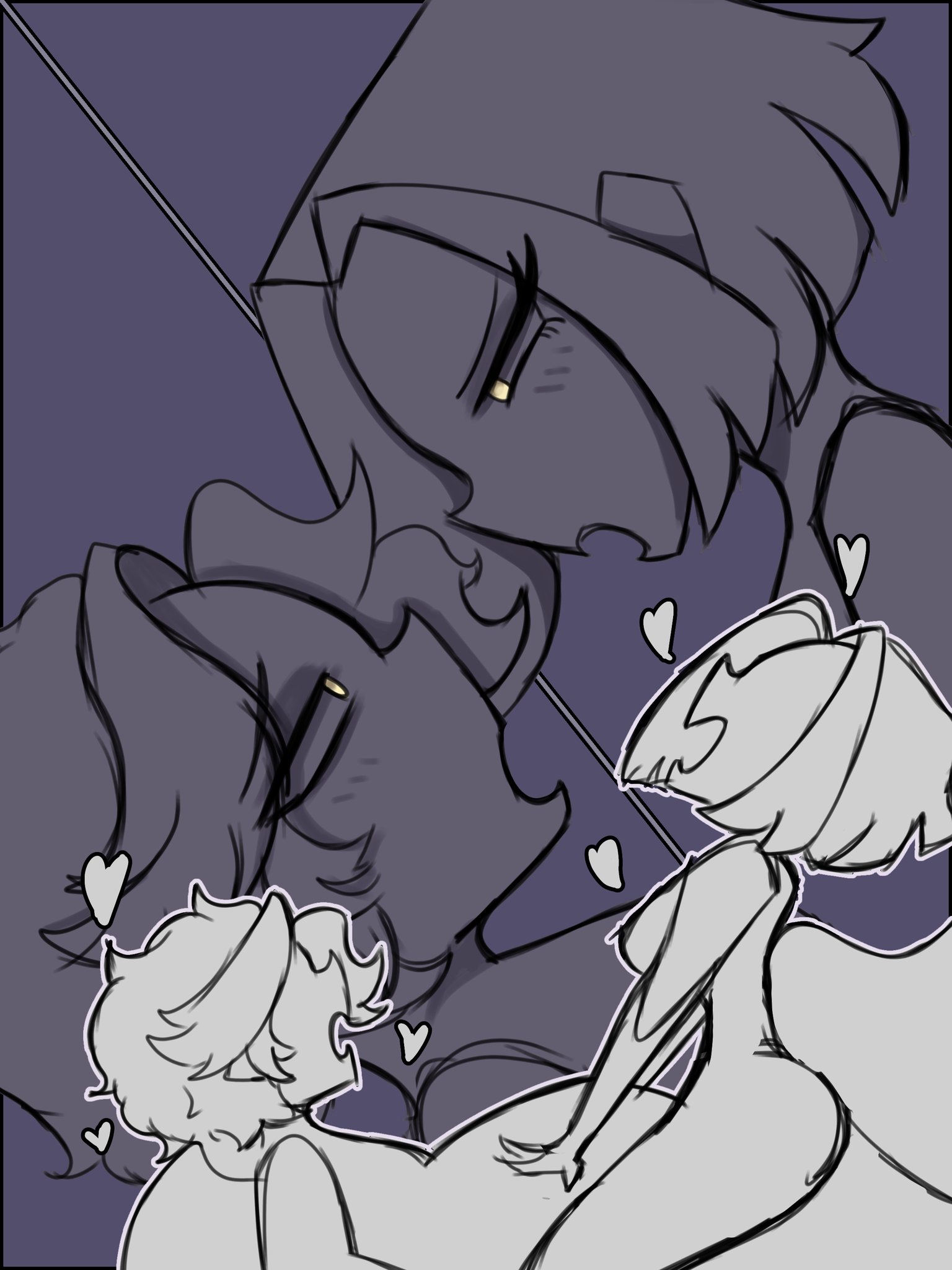 abel (hazbin hotel), angel, blush, breasts, chubby male, cowgirl position, duo, fixy mell, hair, halo, hazbin hotel, lute (hazbin hotel), male, male penetrating, male penetrating female, male/female, nude, open mouth, pleasure face, sex, simple background, straight, thick thighs, wings