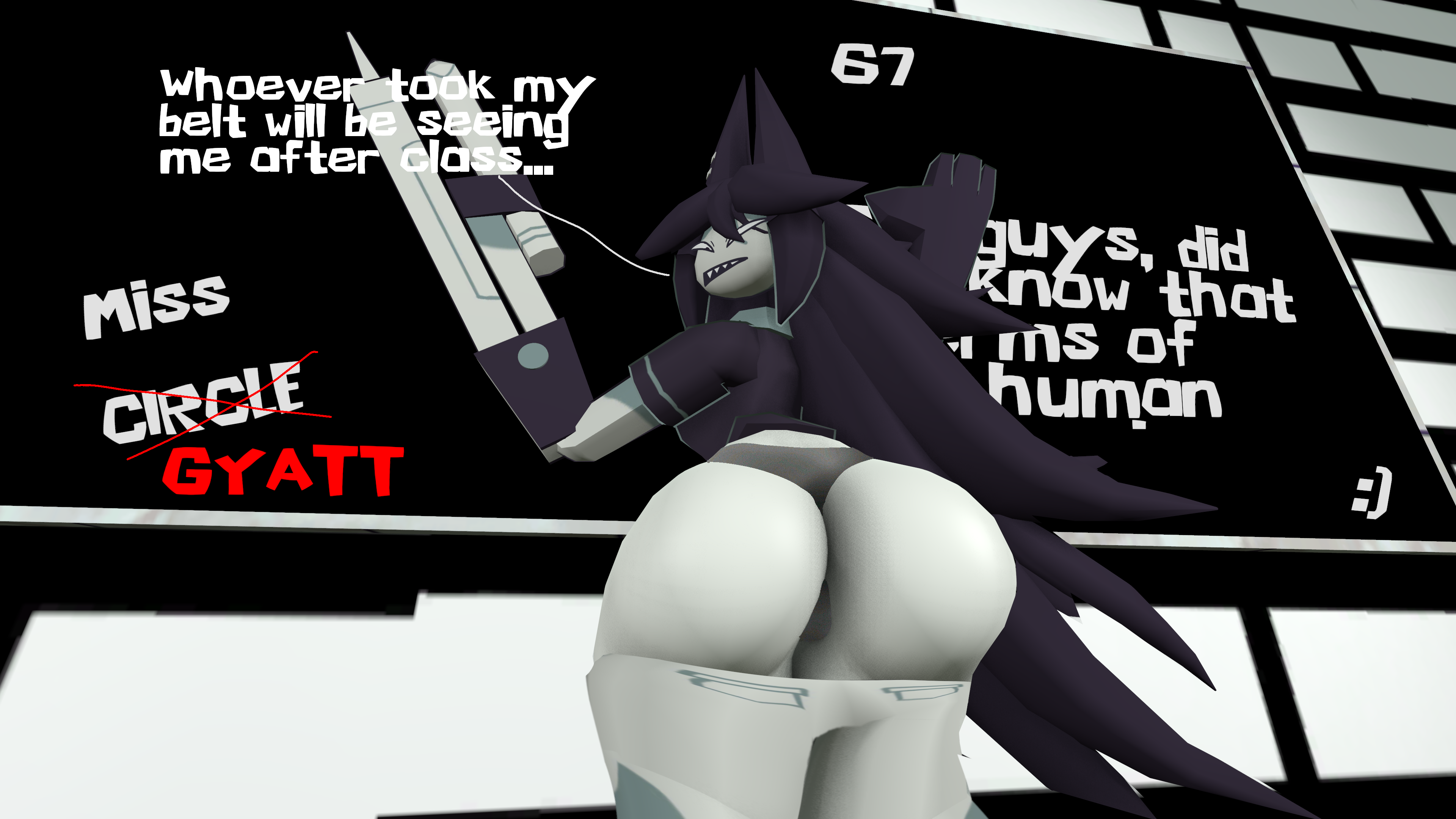 1girls, 3d, angry, annoyed, ass, ass focus, big ass, fundamental paper education, grey underwear, looking back, miss circle (fundamental paper education), pants down, tagme, thick thighs