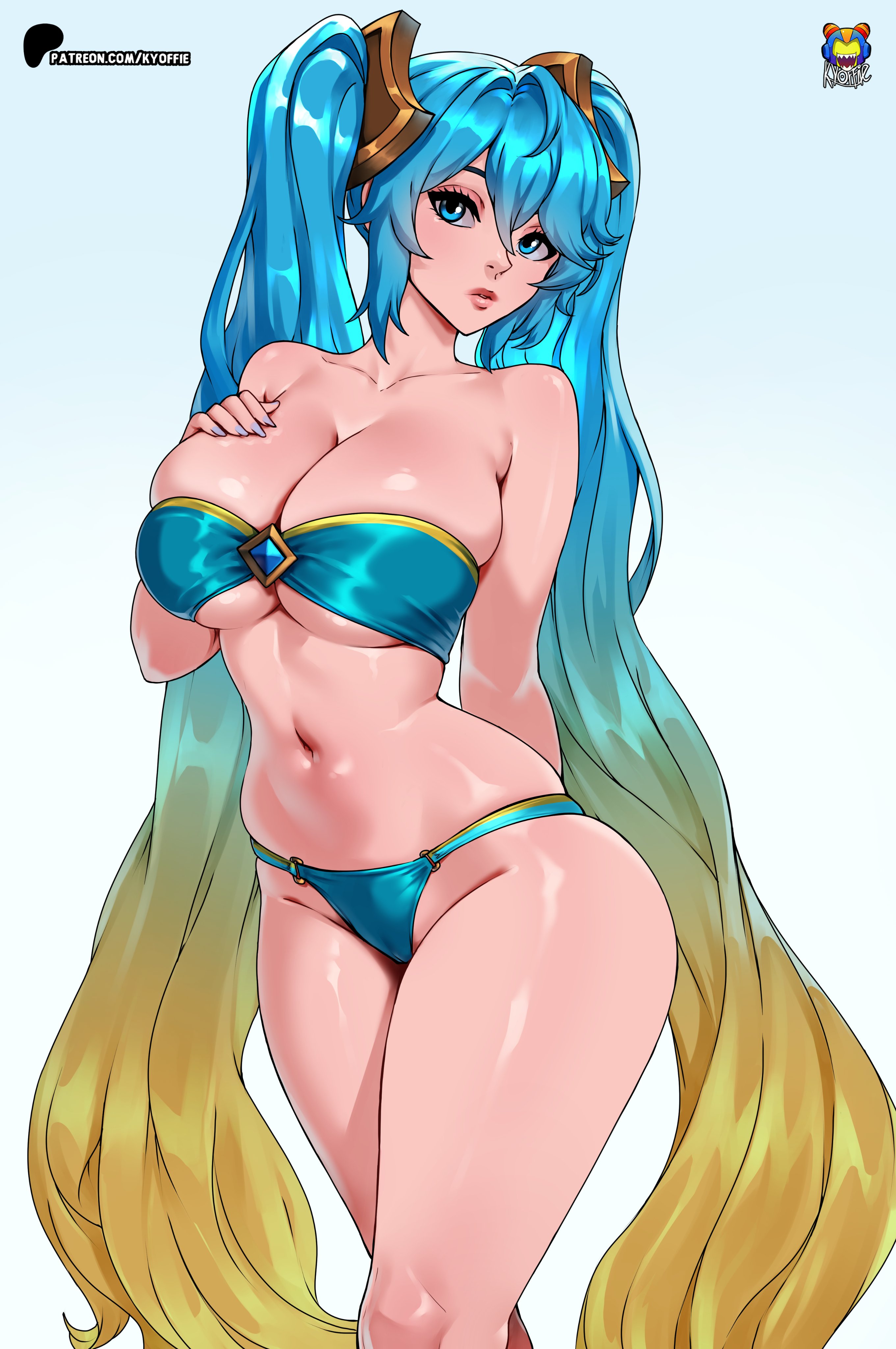 1girls, 2026, big breasts, blue eyes, blue hair, breasts, cleavage, female, female only, kyoffie, league of legends, navel, pale skin, pale skinned female, patreon, riot games, simple background, solo, solo female, sona buvelle, tagme, thick thighs, thighs, very long hair, watermark, white background