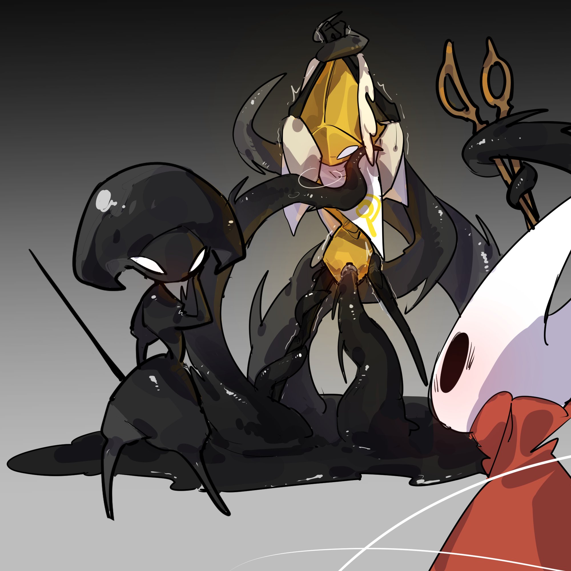 3girls, blush, bug, bug girl, hollow knight, hollow knight (franchise), hollow knight: silksong, hornet (hollow knight), lace (hollow knight: silksong), lace (hollow knight), lesbian sex, lost lace, pussy, pussy juice, reducing bird, robot, robot girl, scissors, second sentinel, shaking, team cherry, tentacle, tentacle penetration, tentacle sex, void (hollow knight), weapon, yuri