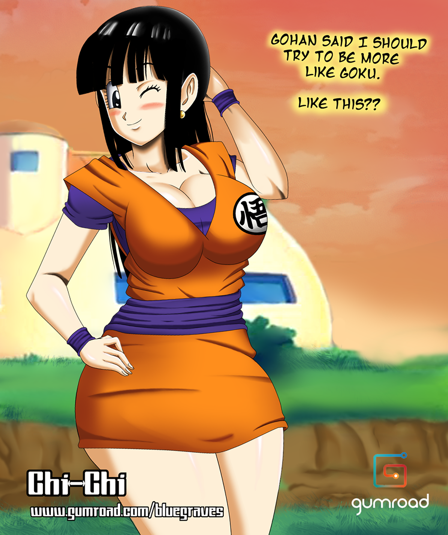 big_breasts black_eyes black_hair bluegraves breasts chichi cosplay curvy dragon_ball dress_up female female_only large_breasts legs looking_at_viewer sash short_skirt son_goku_(cosplay) thick_thighs thighs wide_hips