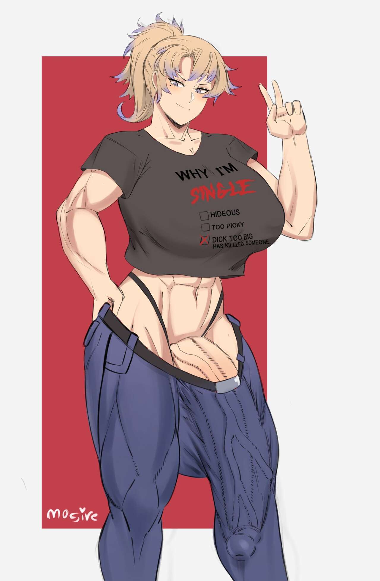 abs, big balls, big penis, bulge, futa only, futanari, mogire, muscular, muscular futa, solo, solo futa, t-shirt, veiny penis
