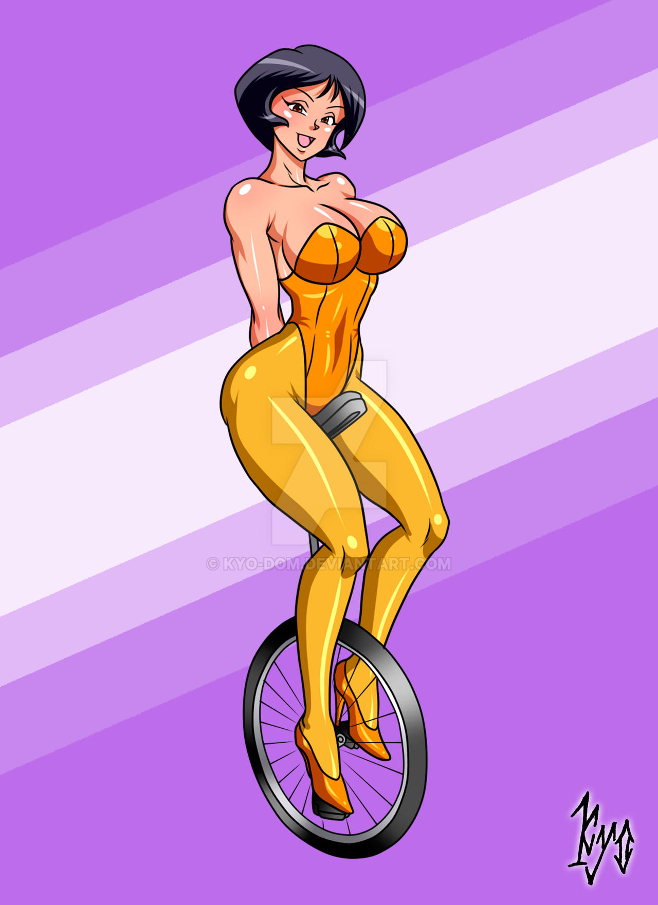 alex_(totally_spies) high_heels kyo-domesticfucker large_ass large_breasts leotard pantyhose smile thick_thighs totally_spies unicycle wide_hips