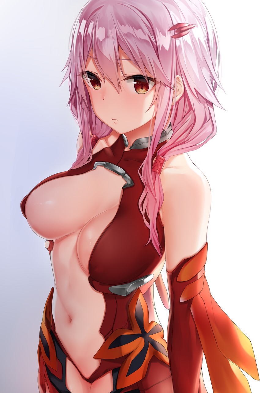 1girls breasts center_opening cleavage female guilty_crown jack_dempa navel pink_hair solo white_background yuzuriha_inori