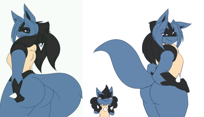 ass big_ass bubble_butt dart(dewwydartz) dewwydarts dewwydartz female female_focus furry hands_on_ass huge_ass lucario may_(dewwydartz) pear_shaped pear_shaped_female pokemon pokemon_(species) purple_eyes small_breasts tail thick_thighs wide_hips