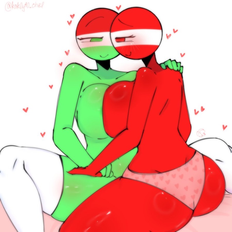 austria_(countryhumans) countryhumans countryhumans_girl hungary_(countryhumans) kak0yt0_chel lesbian panties squished_breasts stockings tagme yuri