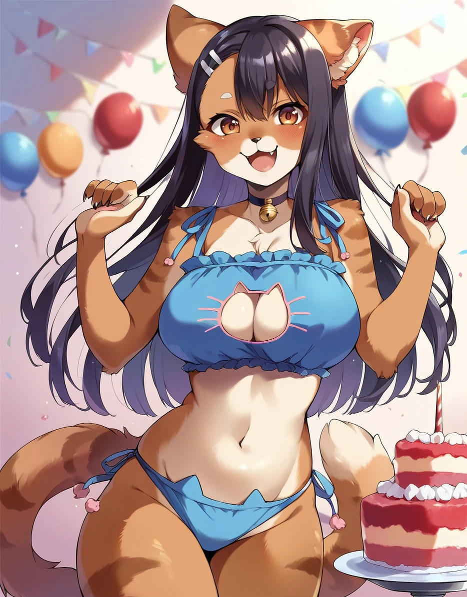 ai_generated bare_thighs big_breasts black_hair cat_lingerie fur furry furry_female hayase_nagatoro huge_breasts huge_thighs long_hair looking_at_viewer massive_breasts orange_eyes please_don't_bully_me,_nagatoro smiling solo_anthro squatting sweat sweatdrop thick_thighs thighs tiger_ears tiger_girl tiger_humanoid tiger_tail voluptuous voluptuous_female yuukizero