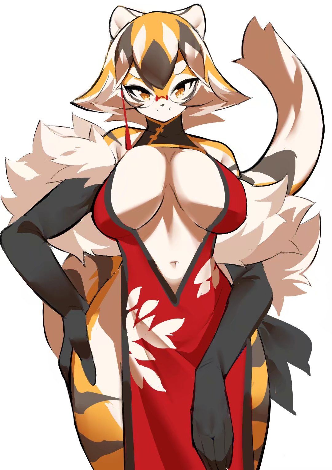 big_breasts breasts cleavage female furry huge_breasts mx99926 thick_thighs tiger tiger_girl wide_hips