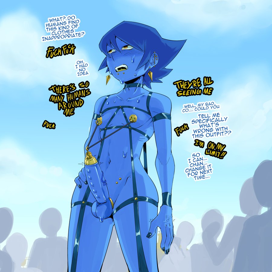 1futa box_chan breasts_out cock_ring erection exhibitionism flat_chest futanari lapis_lazuli_(steven_universe) nipple_piercing penis_out penis_piercing piercing steven_universe tagme