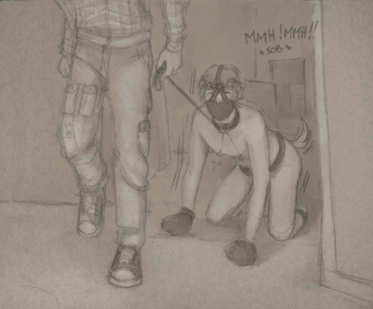 2boys, bondage, bondage mittens, bound, bound ankles, bound hands, chastity, clothed male nude male, cmnm, coffeecream, collar, crying, dog tail, dominant, dominant male, domination, forced, gag, gagged, gay, gay domination, harness gag, human pet, humiliated, humiliation, leash, male, male only, maledom, malesub, monochrome, multiple boys, multiple males, muzzle (object), nipple chain, nipple piercing, nipple torture, nipples, outdoors, ownership, pet, petplay, piercing, public, pulling leash, shaking, sound effects, tail, trembling, yaoi