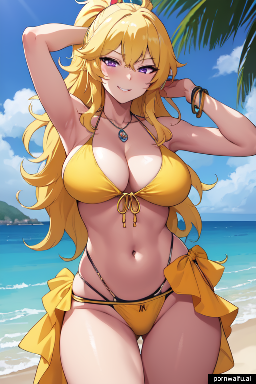 ai_generated beach bikini blonde_hair pornwaifu.ai rwby yang_xiao_long