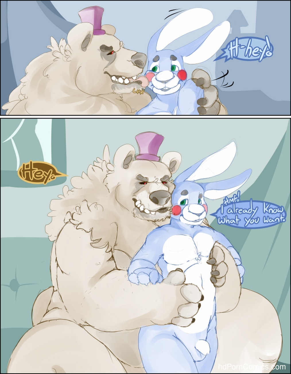 bear butt comic couch five_nights_at_freddy's five_nights_at_freddy's_2 five_nights_at_freddy's_4 fredbear_(fnaf) frots gay grabbing licking male_only rabbit sheathed_penis tagme testicles toy_bonnie_(fnaf)