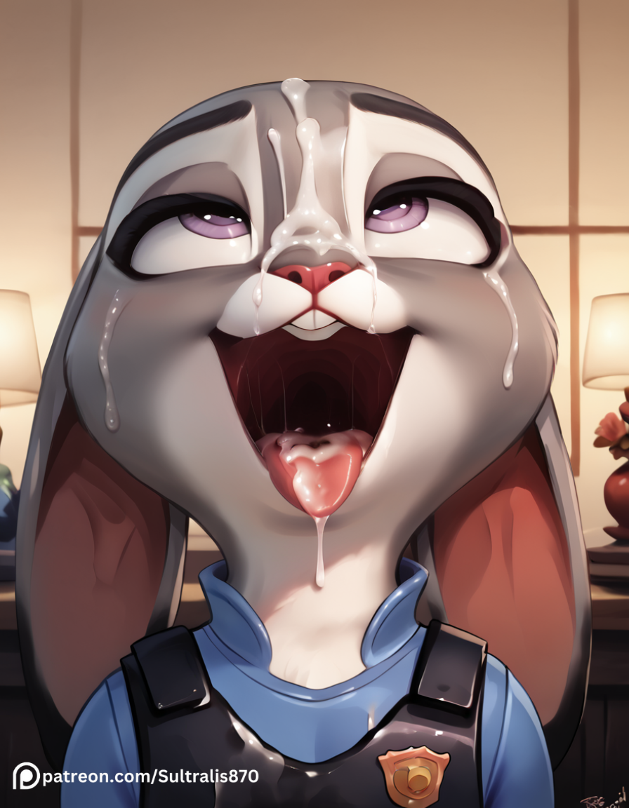 1girls ai_generated anthro bukkake closed_eyes cum cum_on_face disney female female_only furry judy_hopps open_mouth rabbit rabbit_humanoid small_breasts sultralis sultralis870 zootopia