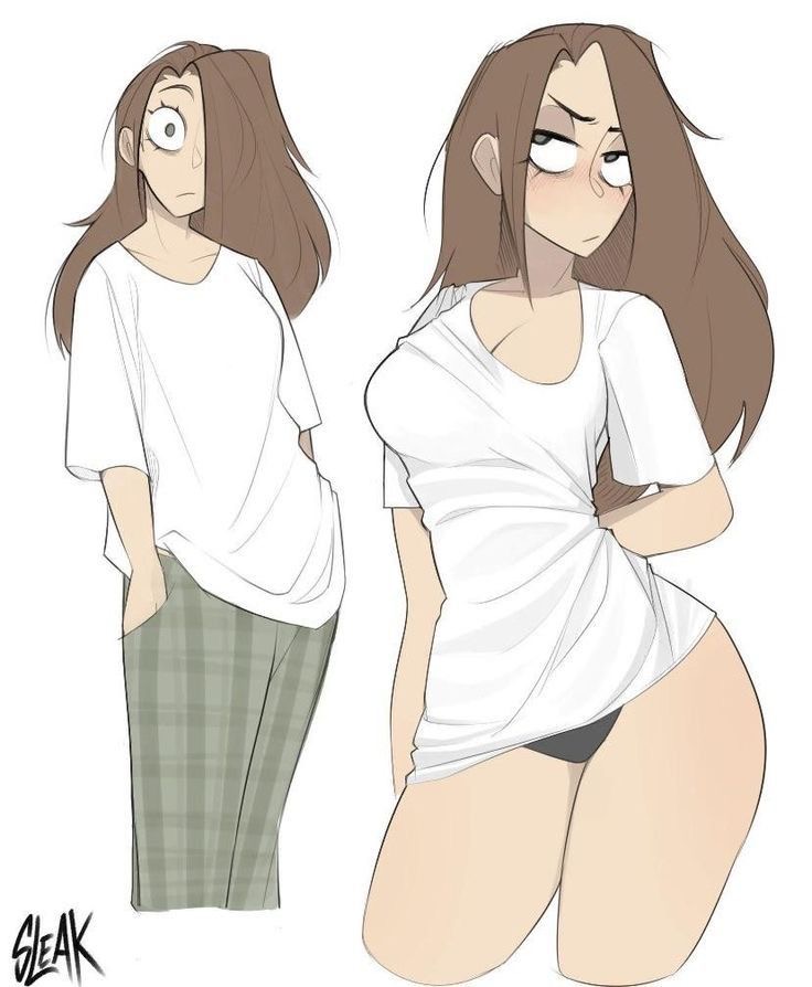 1girls better_version_at_source brown_hair pyjamas shirt_tighten_meme sleakj3