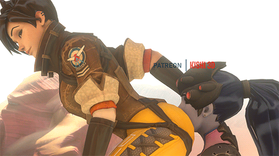 2girls, 3d, animated, ass, blizzard entertainment, brown hair, clothed, clothed female, clothing, face in ass, female, female only, kishi, long hair, overwatch, purple hair, short hair, tracer, twerking, watermark, widowmaker, yuri
