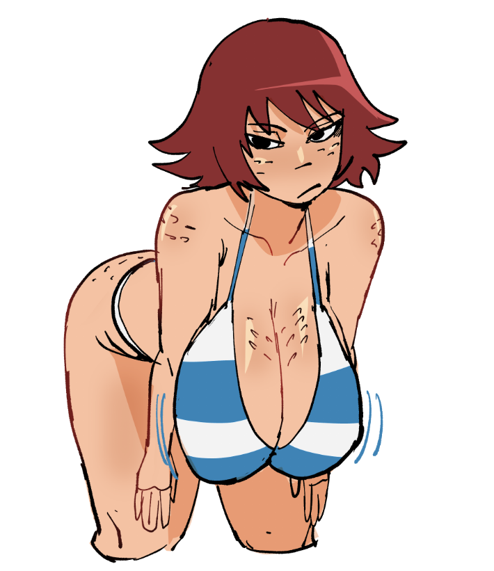 1girls black_eyes female freckles freckles_on_ass freckles_on_breasts freckles_on_face freckles_on_shoulders hentae(artist) kim_pine red_hair scott_pilgrim short_hair solo solo_female striped_underwear underwear