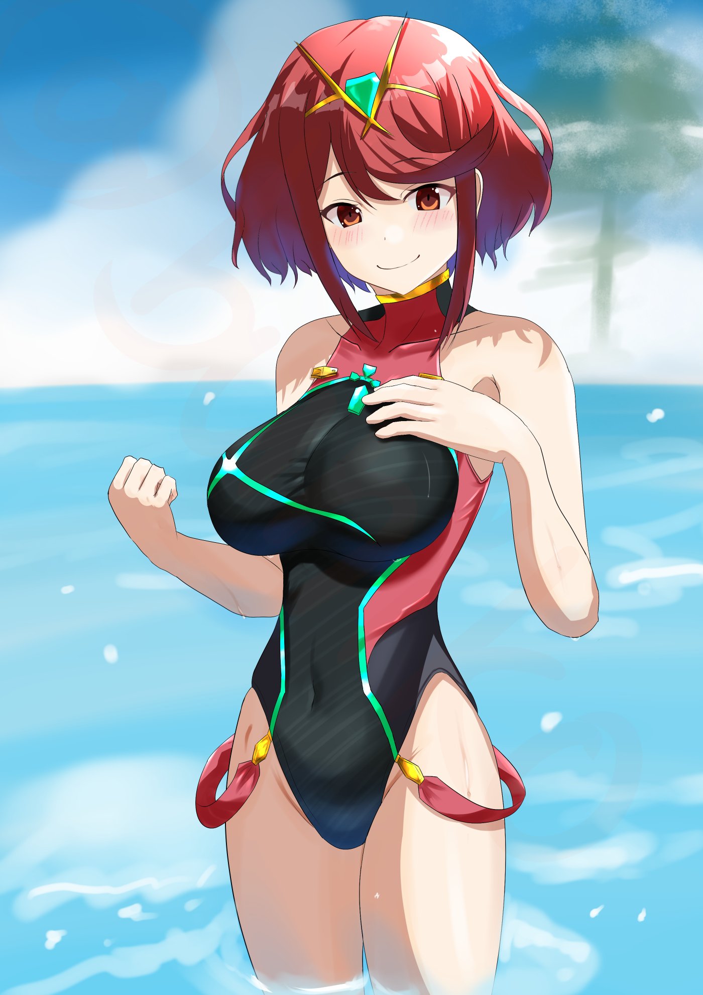 breasts buhiko_2d3d core_crystal female female_only looking_at_viewer nintendo pyra pyra_(xenoblade) solo swimsuit xenoblade_(series) xenoblade_chronicles_2