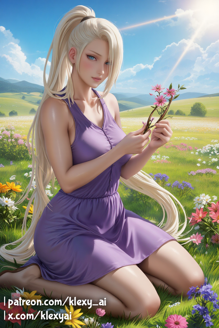 ai_generated arm arms ass big_breasts blonde_female blonde_hair blue_eyed blue_eyed_female blue_eyes blue_eyes_female blush boruto:_naruto_next_generations clothed clothed_female clothing day daylight daytime dress feet female female_focus female_only feminine feminine_body field field_background flower flower_field flower_in_hand flowers_in_hand fully_clothed fully_clothed_female grass holding_flower ino_yamanaka japanese japanese_female klexyai light-skinned_female light_skin lips long_hair looking_at_viewer mature mature_female naruto naruto_(series) naruto_shippuden neck nipple nipples nose not_furry on_knee on_knees open_mouth patreon patreon_username ponytail shiny shiny_skin shounen_jump sitting sitting_on_ground smile smiling smiling_at_viewer smooth smooth_hair smooth_skin solo solo_female sun thick_thighs thickthighs voluptuous voluptuous_female