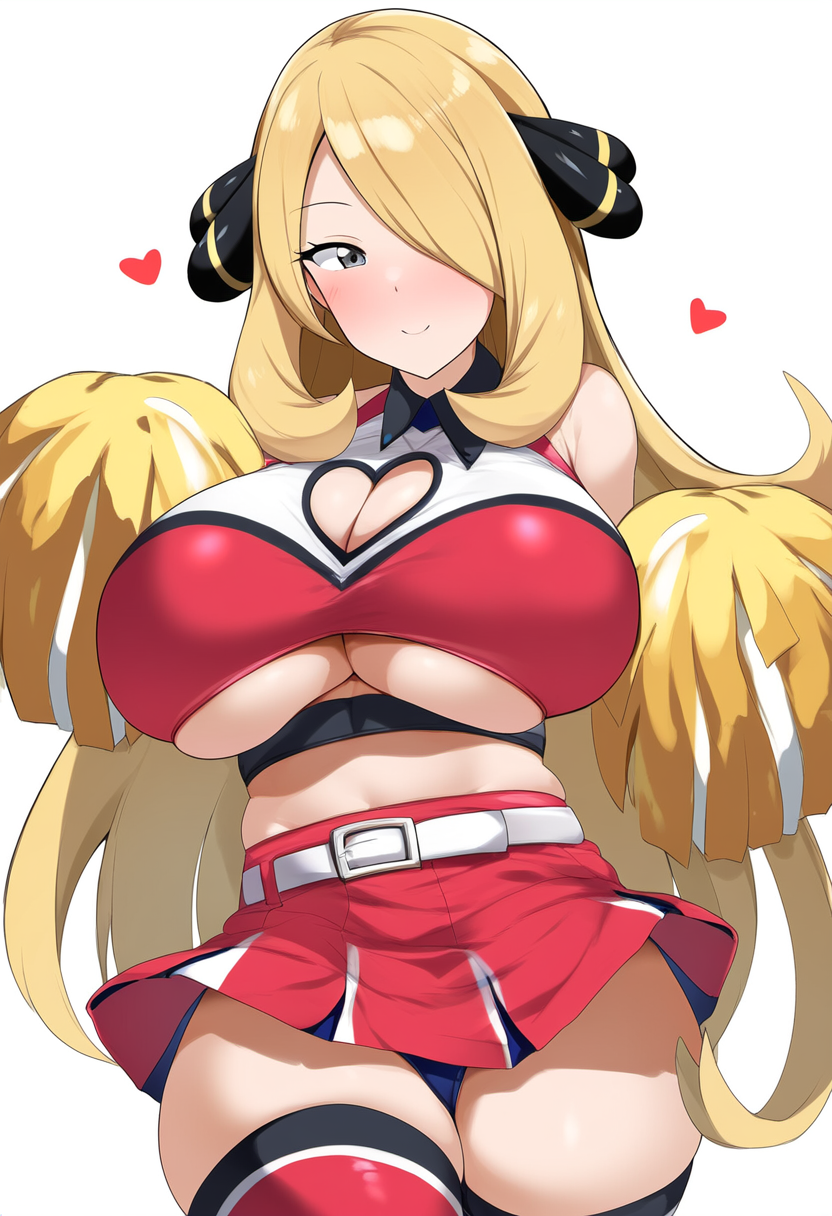 1girls 2024 ai_generated big_breasts blonde_female blonde_hair breasts cheerleader cheerleader_outfit cheerleader_uniform cynthia_(pokemon) elite_four female game_freak grey_eyes huge_breasts large_breasts light-skinned_female light_skin long_hair massive_breasts pokemon pokemon_dppt rige891 solo