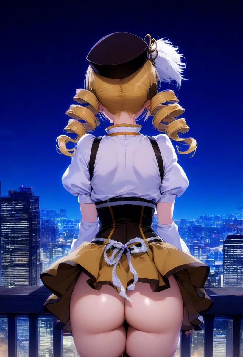 1girls ai_generated back_view bare_thighs big_ass big_butt blonde_hair dat_ass fat_ass female female_only gigantic_ass huge_thighs isk light-skinned_female light_skin magical_girl mahou_shoujo_madoka_magica mami_tomoe massive_ass no_panties solo squatting stockings sweat sweatdrop thick_thighs thighs twintails upskirt voluptuous voluptuous_female