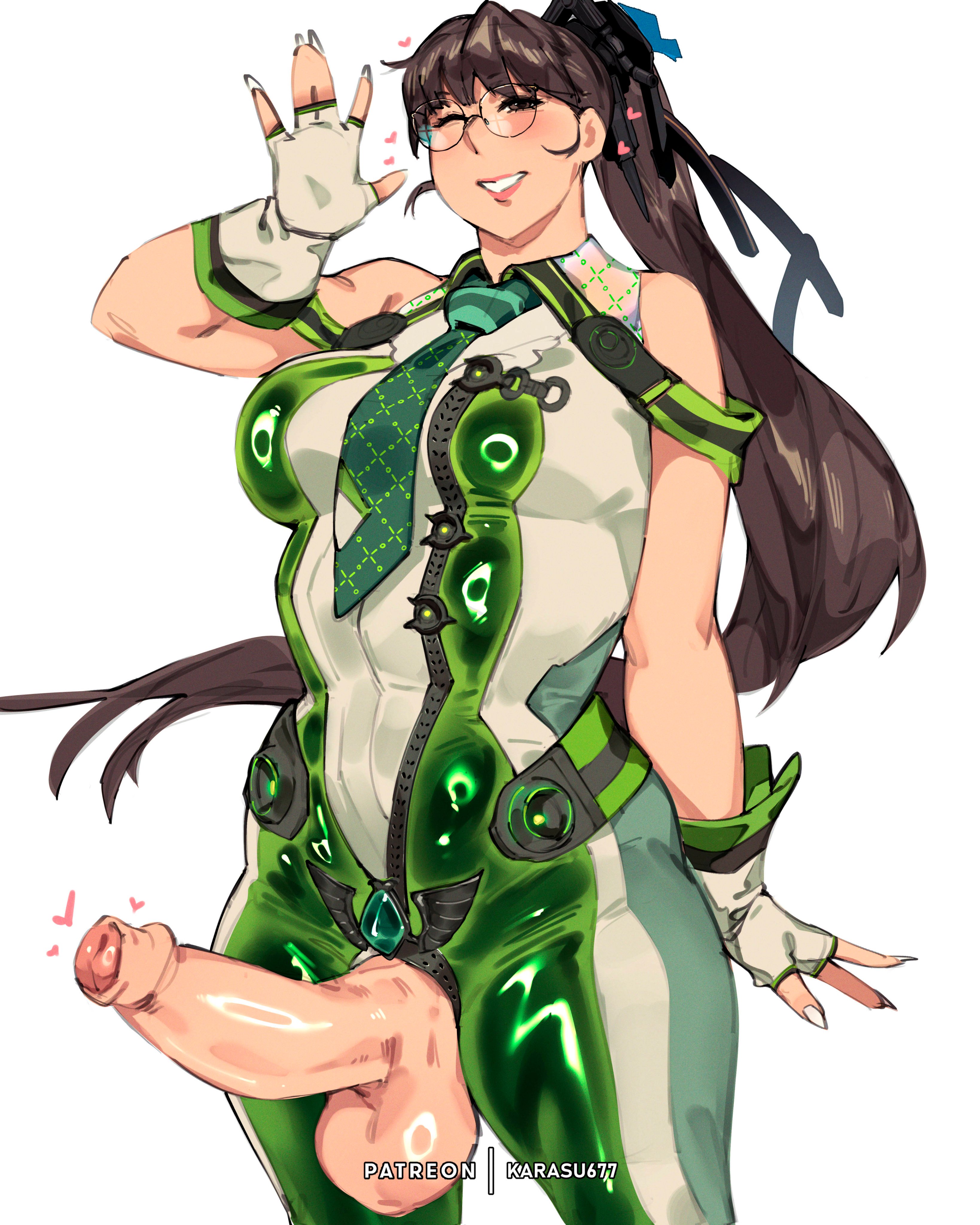 1futa, balls, big balls, big breasts, big cock, big penis, black hair, bodysuit, breasts, clothed, clothing, cock, curvaceous, curvaceous body, curvaceous figure, curvaceous futa, curvaceous hips, curvy, curvy body, curvy figure, curvy futanari, curvy hips, erection, eve (stellar blade), foreskin, fully clothed, futa only, futanari, glasses, gloves, high resolution, highres, hips, huge breasts, huge cock, human, intersex, karasuart07, large breasts, light skin, light-skinned futa, light-skinned futanari, looking at viewer, one eye closed, penis, ponytail, skin tight, smile, solo, standing, stellar blade, teasing, teasing viewer, testicles, thick, thick hips, thick thighs, tight bodysuit, tight clothes, tight clothing, tight fit, voluptuous, white gloves, wide hips, wink