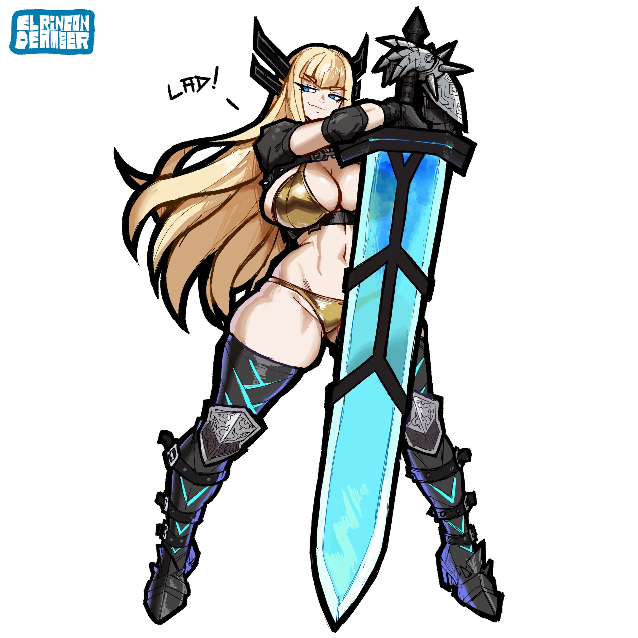 1girls, 2026, arc system works, big breasts, blonde hair, blue eyes, dialogue, el rincon de amber, female, female only, gold bikini, magik (illyana rasputin), magik (marvel tokon), marvel, marvel comics, marvel tokon: fighting souls, pale skin, pale-skinned female, russian, russian female, tagme, thick thighs, watermark, white hair