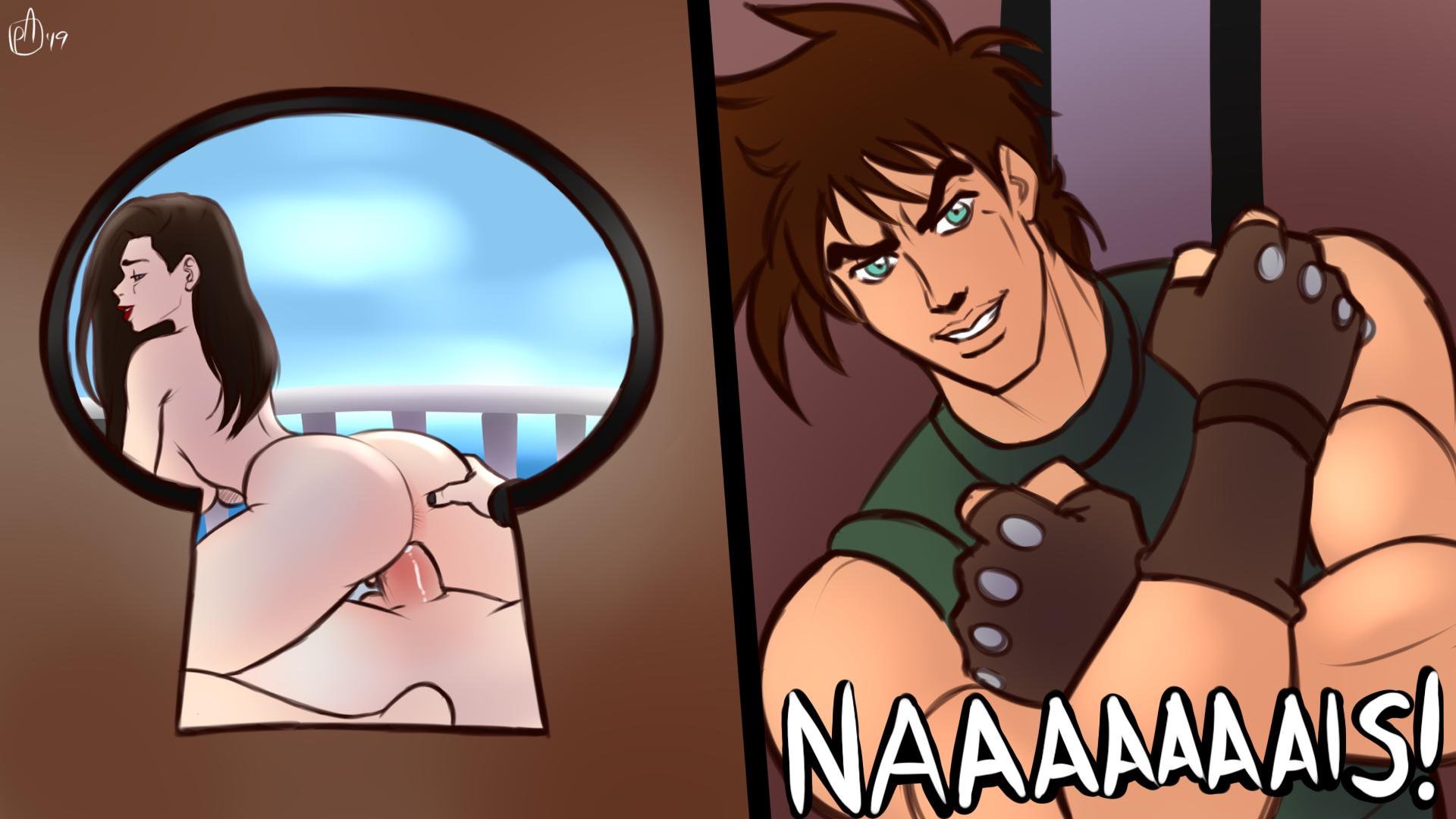 1girls, 2019, 2boys, anus, ass, battle tendency, brown hair, closed eyes, female, jojo's bizarre adventure, joseph joestar, keyhole, lipstick, lisa lisa, male, mature female, milf, mother and son, multiple boys, multiple males, naked, nude, peeping, pranky, reverse cowgirl position, sex, straight, text, uncensored