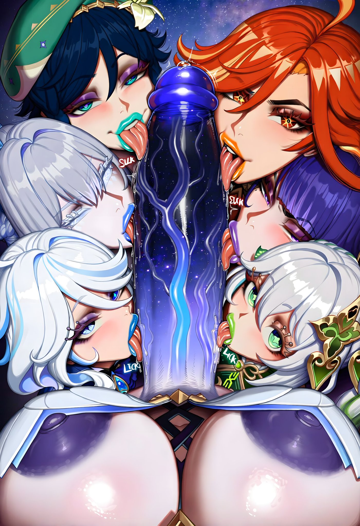ai generated, black hair, femboy, furina (genshin impact), futa pov, futanari, genshin impact, hoyoverse, huge breasts, huge cock, mavuika (genshin impact), multiple girls, nahida (genshin impact), purple hair, raiden shogun, red hair, saliva, skirk (genshin impact), sucking, sucking balls, sucking penis, tsaritsa (genshin impact), veiny, veiny penis, venti (genshin impact), white hair
