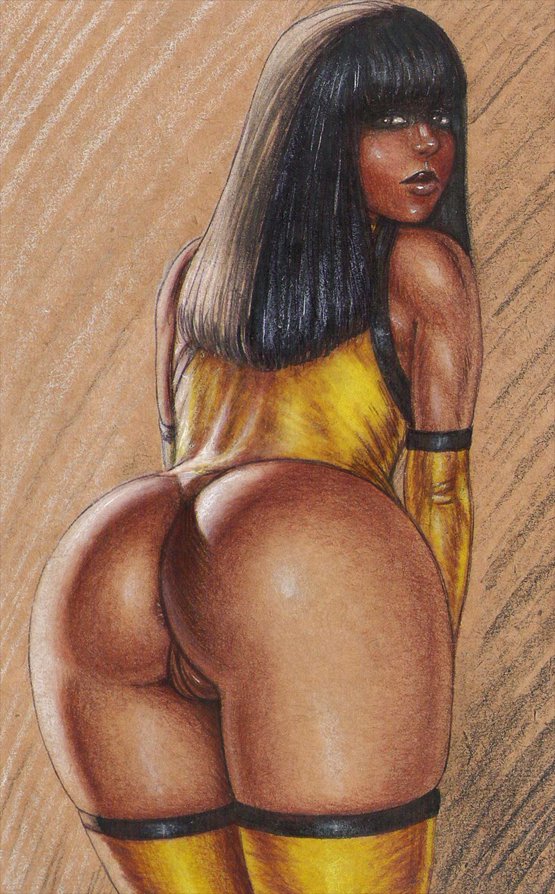 1girls, 2d, anus, ass, ass crack, big ass, black eyes, black hair, bottomless, butt crack, dark skin, dark-skinned female, edithemad, female, female focus, female only, long hair, mortal kombat, pinup, pose, posing, solo, tagme, tanya (mortal kombat), thick thighs, wide hips