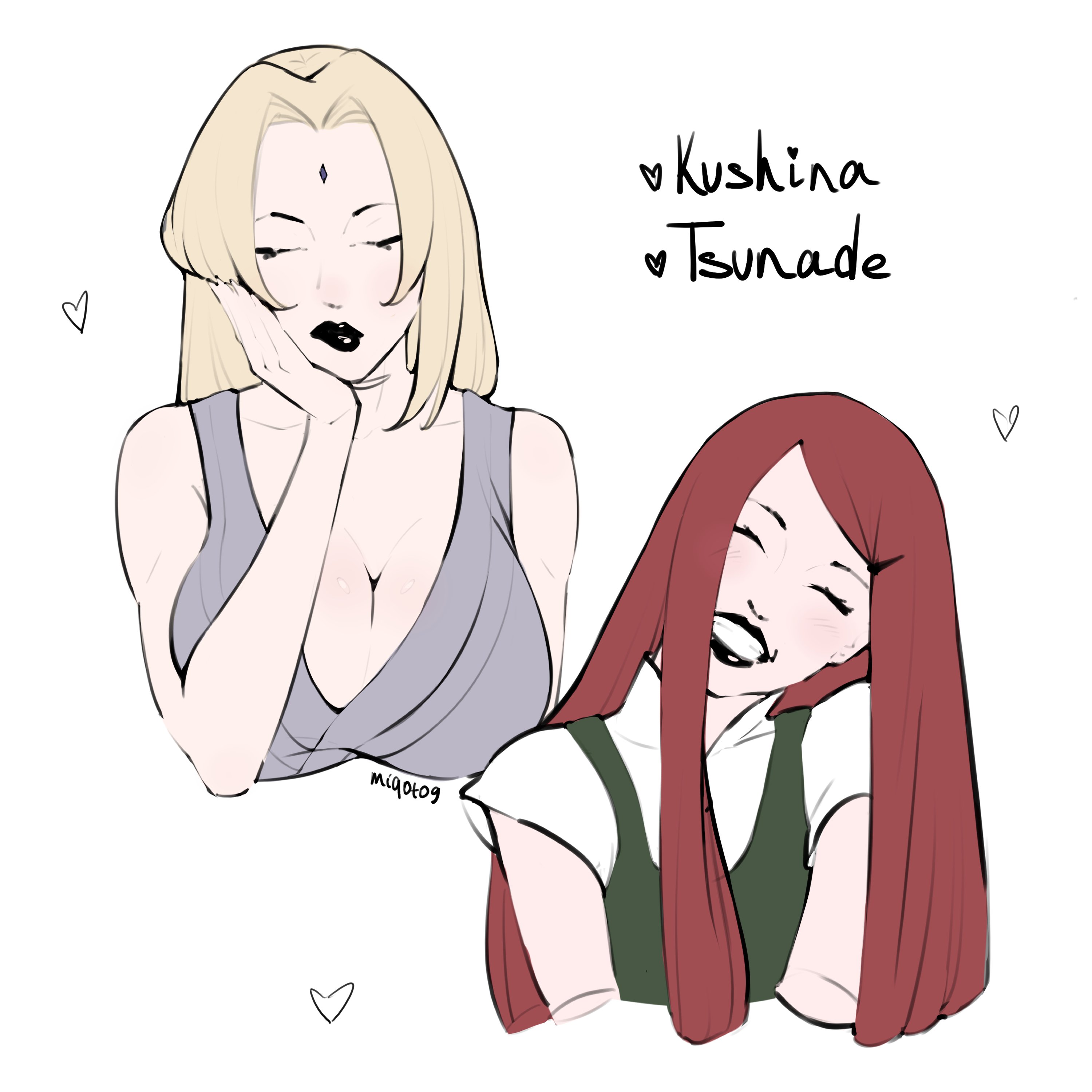 2girls, absurd res, absurd resolution, absurdres, alternate breast size, bare arms, bare shoulders, bbw, big breasts, black lips, black lipstick, blonde hair, breast size difference, busty, cleavage, clenched teeth, closed eyes, cute, dress, duo, duo female, duo focus, english text, eyelashes, female, female focus, female only, forehead jewel, forehead mark, full lips, gilf, goth, goth girl, goth milf, goth mommy, hairclip, heart, heart symbol, hearts, hearts around head, hi res, high resolution, highres, kushina uzumaki, large breasts, light skin, light-skinned female, lips, lipstick, long hair, love heart, love hearts, makeup, mature, mature body, mature female, mature woman, milf, miqoto9, mommy, mommy kink, mommy milkers, naruto, naruto (classic), naruto (series), naruto shippuden, older than they look, pale skin, pale-skinned female, petite, petite body, petite female, red hair, shonen jump, shounen jump, shueisha, sleeping, sleeveless, sleeveless shirt, smile, smiling, smiling at viewer, smooth skin, teeth, teeth clenched, teeth showing, teeth visible, text, tsunade, tsunade (naruto), tsunade senju, uzumaki kushina, very high resolution, very long hair, weekly shonen jump, weekly shonen magazine, weekly shounen jump, white background, wholesome