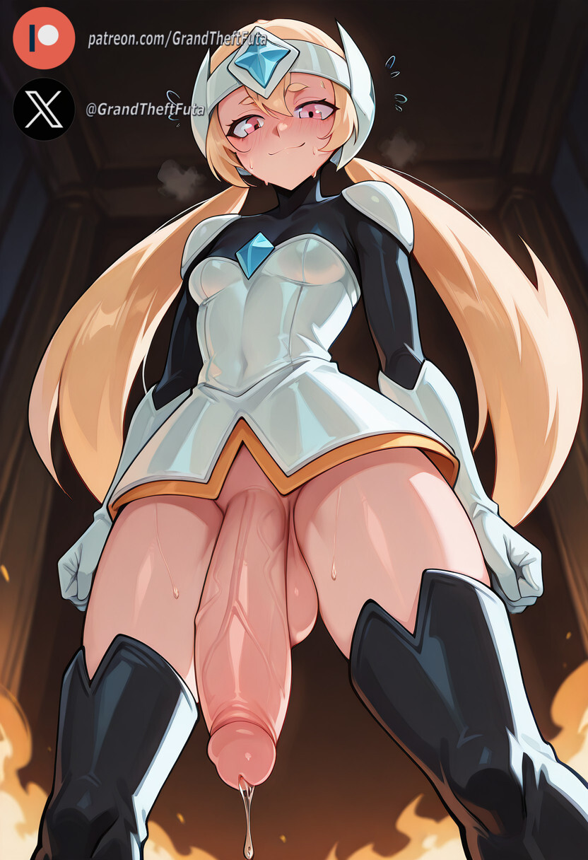 1futa, ai generated, balls, blonde hair, blush, brawl stars, clothing, cock, dickgirl, flaccid, futa only, futanari, indoors, light skin, light-skinned futanari, long hair, looking at viewer, low-angle view, penis, precum, purple eyes, roxygtf, small breasts, solo, standing, starr nova (brawl stars), supercell, sweat, sweating, sweaty body