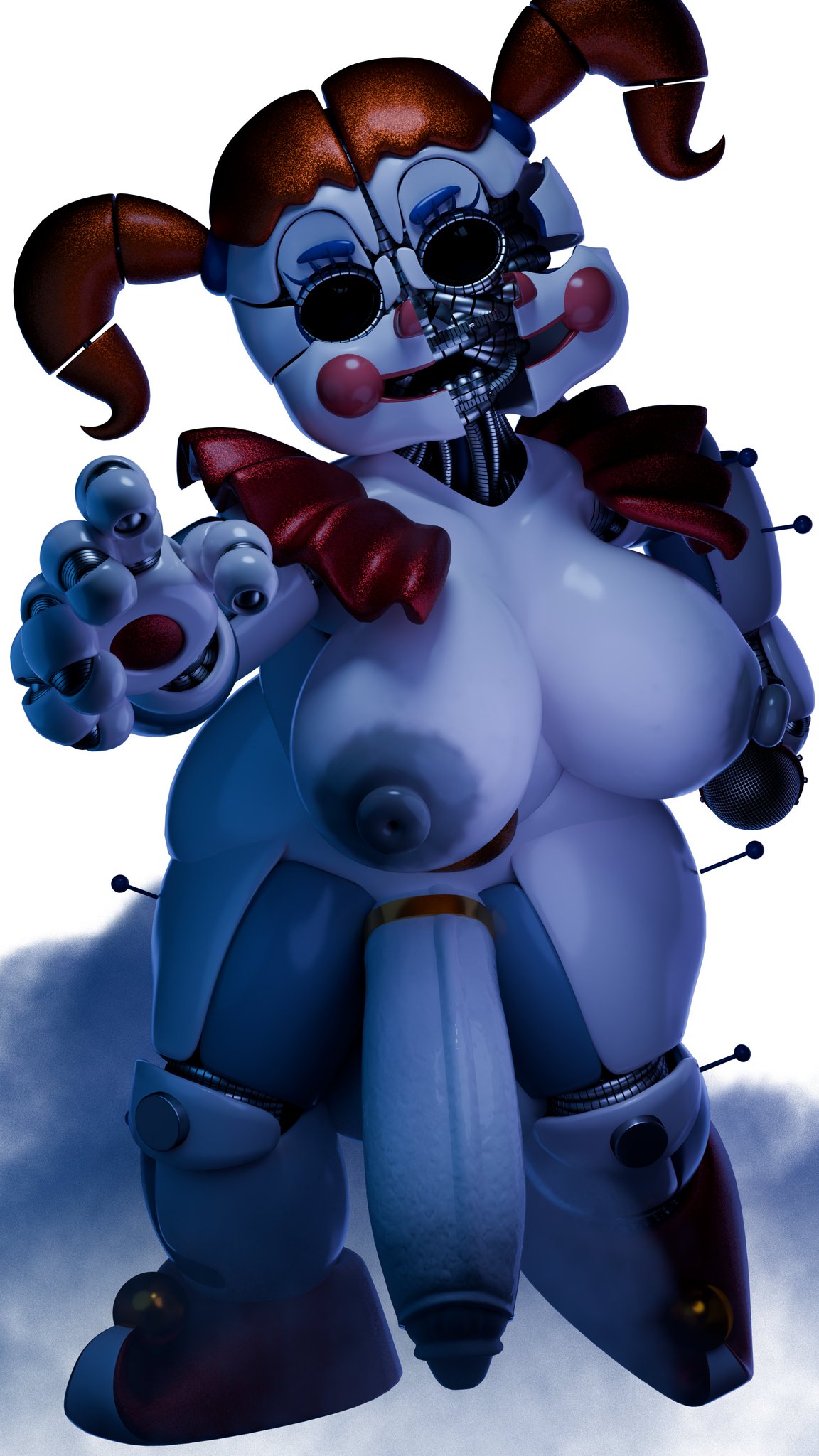 2026, 3d, 3d (artwork), 3d render, animatronic, animatronic female, big breasts, circus baby (fnaf), exposed endoskeleton, female, five nights at freddy's, five nights at freddy's: sister location, futanari, jordevoir, orange hair, robot, robot girl, solo, thick thighs, white body