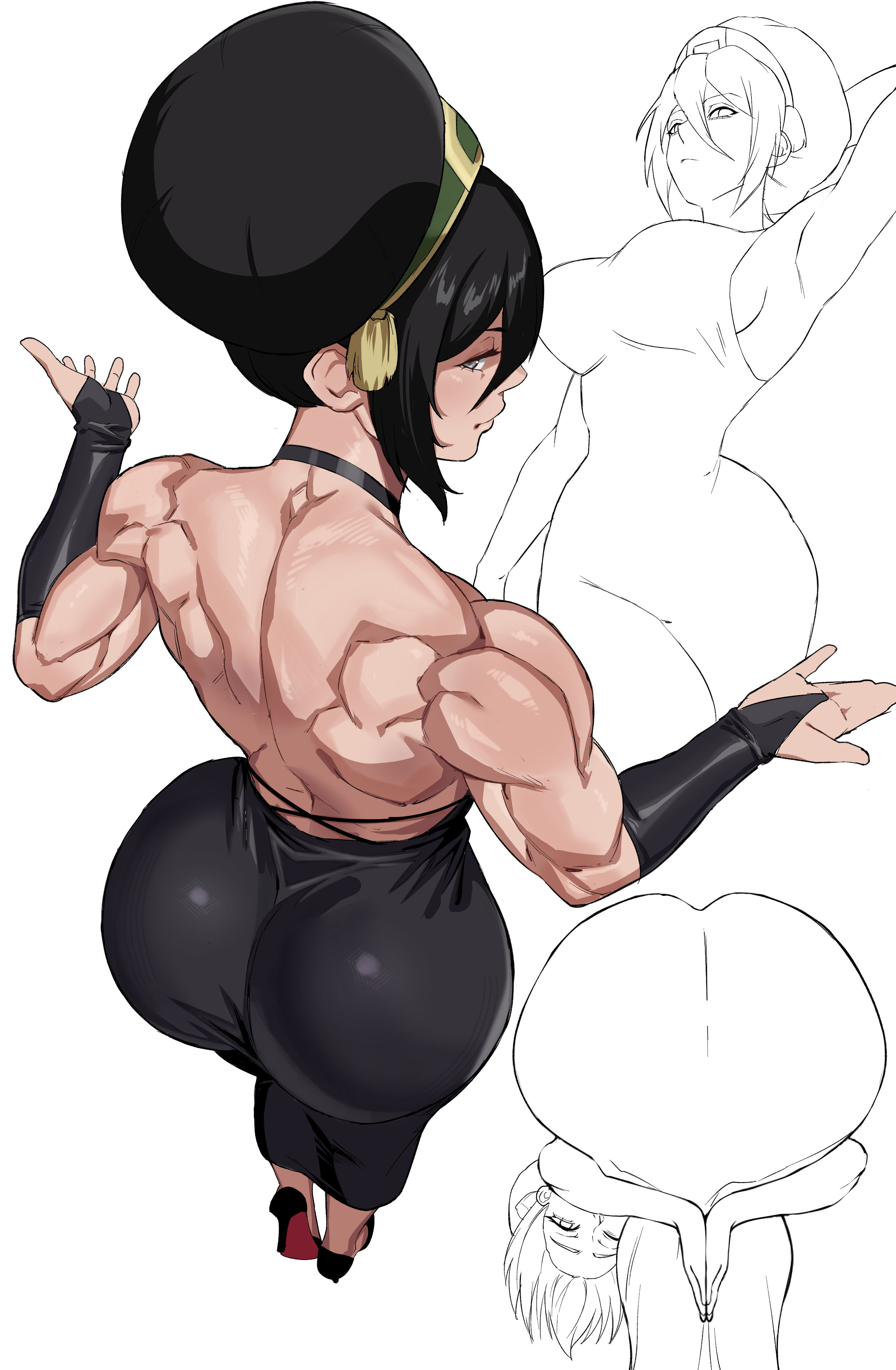 1girls, ass, avatar the last airbender, breasts, female, female focus, female only, high heels, large ass, large breasts, light skin, light-skinned female, mg99, midriff, muscular, sketch, solo, the legend of aang, thick thighs, thighs, toph bei fong, wide hips