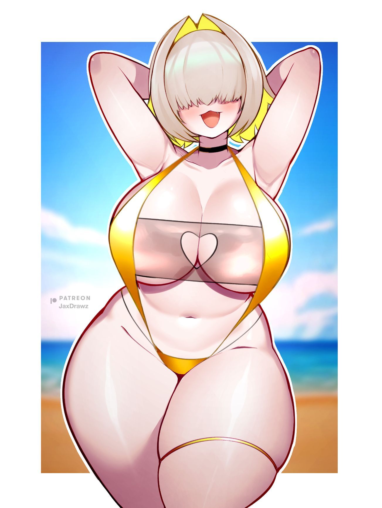 1girls, alternate costume, armpits, big breasts, breasts, elegg (boom and shock) (nikke), elegg (nikke), female, female focus, female only, goddess of victory: nikke, huge breasts, jaxdrawz, large breasts, light skin, light-skinned female, solo, thick thighs, thighs, wide hips