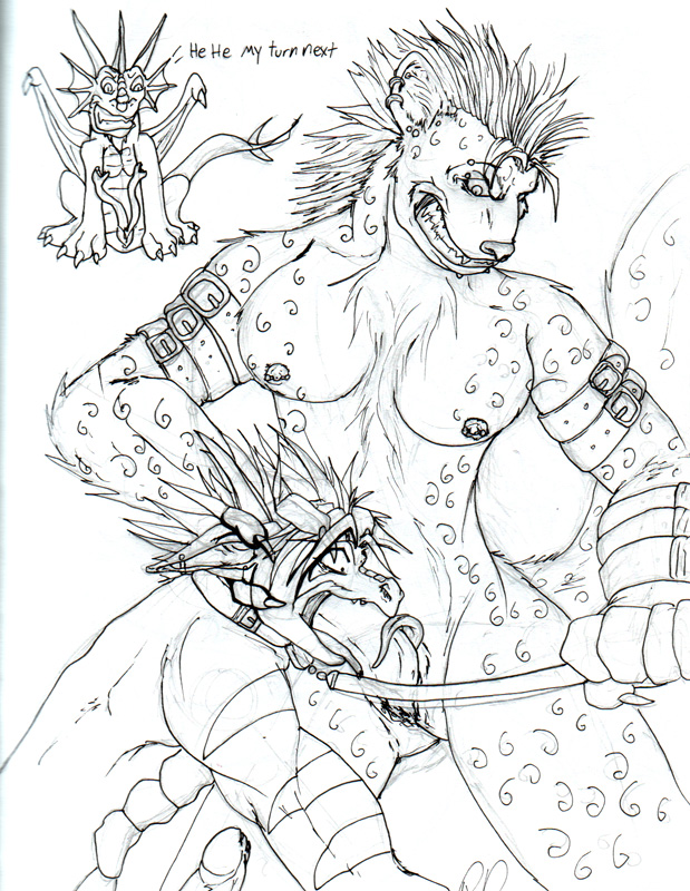 2008 anthro anthro_on_anthro breasts dragon fellatio forced graffix group gynomorph gynomorph/male hyaenid intersex intersex/male male mammal oral penile penis randomdragon randomdragon_(character) rape sex spotted_hyena traditional_media_(artwork)