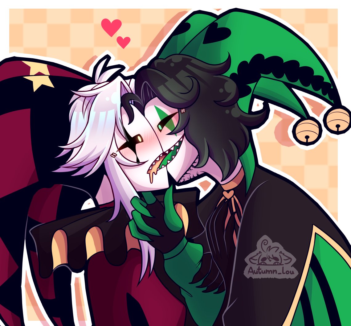 gay, gay couple, gay kissing, gay male, harlequin (the freak circus), kiss on lips, kissing, making out, male/male, monster boy, pierrot (the freak circus), the freak circus