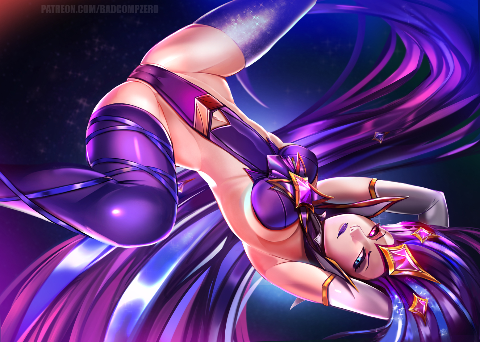 1girls, badcompzero, breasts, cameltoe, clothing, female, female only, hair, heterochromia, league of legends, long hair, pussy, riot games, solo, star guardian series, star guardian zoe, thighhighs, video games, zoe (league of legends)