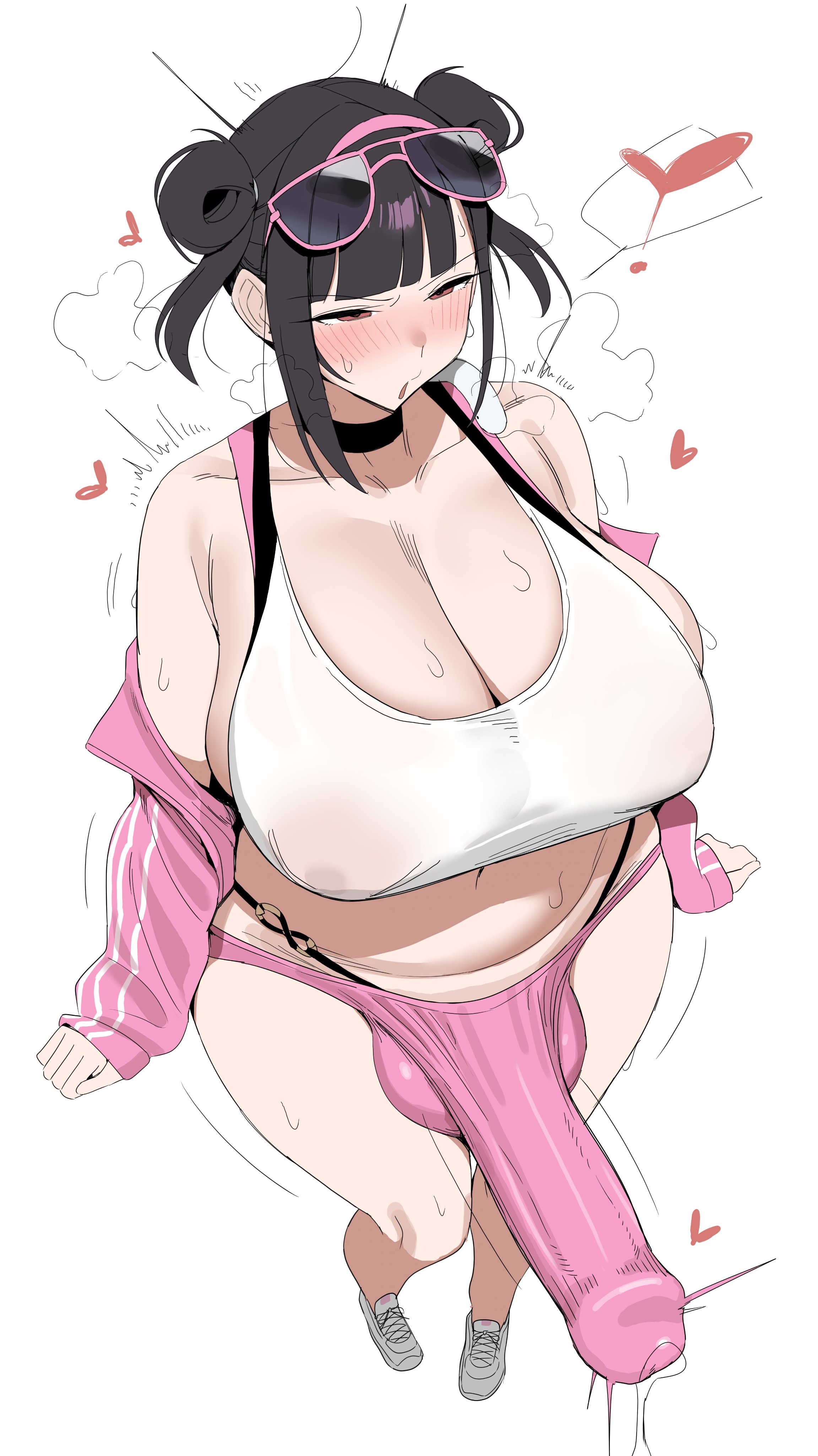 1futa, 2026, 2d, 2d (artwork), 2d artwork, absurd res, absurdres, bare shoulders, bedroom eyes, belly, belly button, big breasts, big cock, big penis, blush, blush lines, blushing, breasts, breasts bigger than head, bulge, bulge through clothing, bulge under clothes, choker, clothed, clothing, cock, collarbone, curvaceous, curvy, curvy body, curvy figure, curvy hips, dick, dickgirl, dickgirl only, erect penis, erection, erection under clothes, erection under clothing, eyes rolling back, full body, futa only, futanari, genital fluids, genitals, gigantic breasts, glasses, goddess of victory: nikke, hi res, high-angle view, highres, horny, horny futa, huge breasts, huge cock, huge penis, intersex, intersex only, large breasts, large cock, large penis, light skin, light-skinned female, looking pleasured, midriff, navel, penis, pigtails, pleasure face, precum, precum bubble, precum through clothing, red eyes, revealing clothes, short shorts, shorts, skimp, skimpy clothes, solo, solo futa, sora (nikke), sora (spring flight) (nikke), stomach, thick, thick hips, thick legs, thick penis, thick thighs, thighs, tied hair, voluptuous, voluptuous body, voluptuous futa, wide hips, ysz