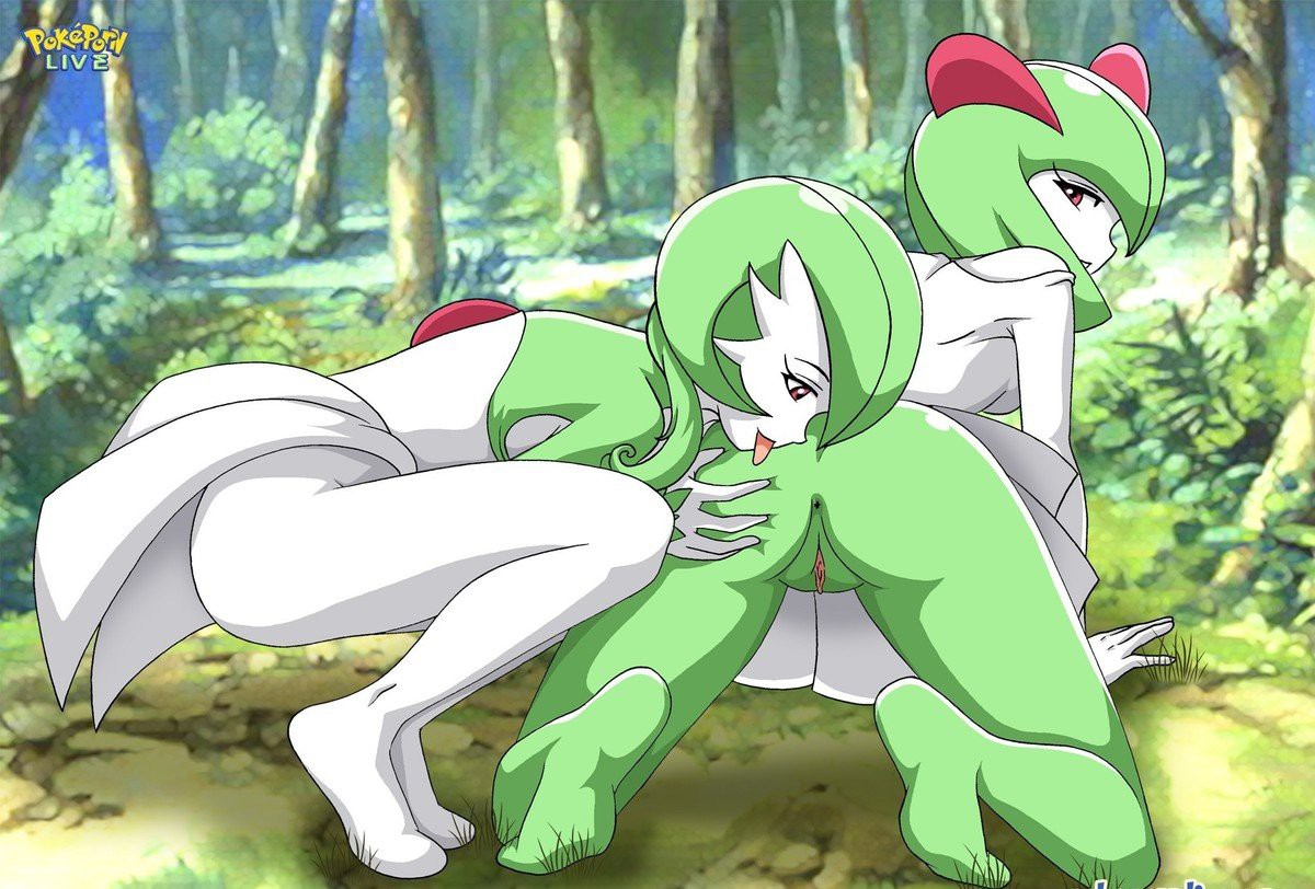 1girls, 5 fingers, all fours, alternate hairstyle, ambiguous gender, anthro, anthrofied, ass, ass grab, back, bottomless, breasts, cropped image, dress, eye contact, eyelashes, feet, female, female only, forest, gardevoir, half-closed eyes, hand on ass, interspecies, kirlia, licking, licking ass, long hair, looking at viewer, looking back, looking down, nintendo, no panties, outdoors, pokemon, pokemon (species), pokemon rse, pokepornlive, pussy, red eyes, short hair, sideboob, soles, source request, text, thick thighs, watermark, white skin, wide hips, yuri