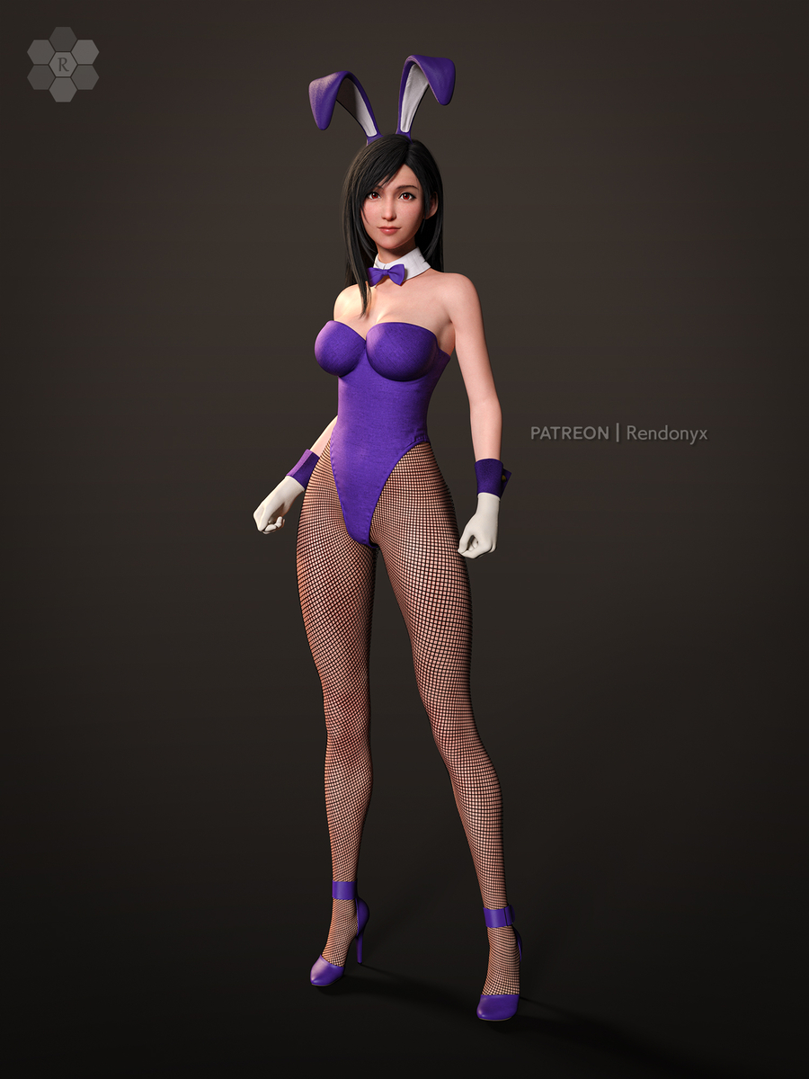 1girls 3d black_hair bunny_ears bunnysuit final_fantasy final_fantasy_vii leotard playboy_bunny purple_leotard rendonyx solo tifa_lockhart